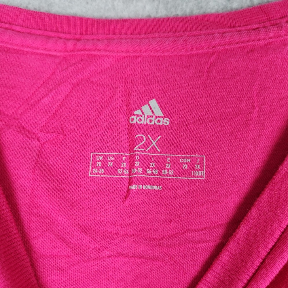 Adidas T-Shirt Womens 2X Pink Graphic Logo Crew Neck Athletic Short Sleeve Tee - Picture 2 of 8